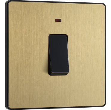 PCDSB31B Screwless 1G 20A DP Switch with Neon with Black Insert in Satin Brass
