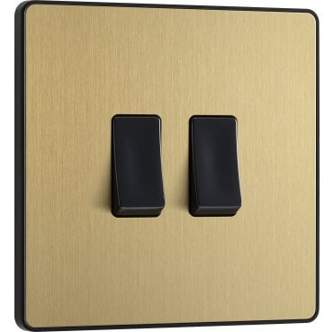 PCDSB42B Screwless 2G 2W Switch with Black Insert in Satin Brass