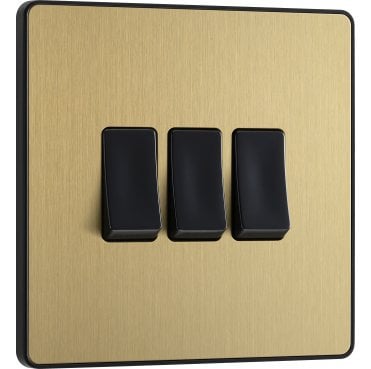 PCDSB43B Screwless 3G 2W Switch with Black Insert in Satin Brass