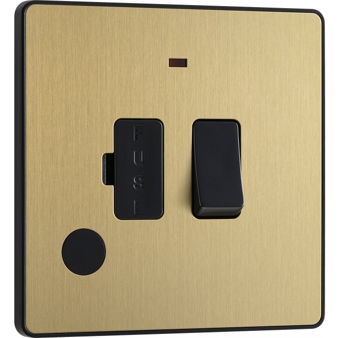 BG Electrical Switches and Sockets PCDSB52B Screwless 13A Switched Spur with Neon with Flex Outlet with Black Insert in Satin Brass