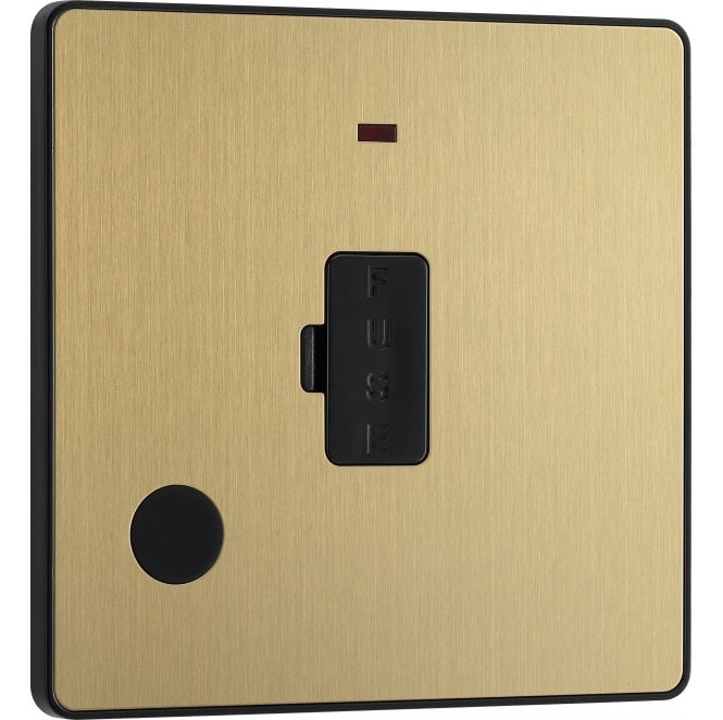 BG Electrical Switches and Sockets PCDSB54B Screwless 13A Unswitched Spur with Neon with Flex Outlet with Black Insert in Satin Brass
