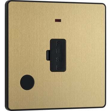 PCDSB54B Screwless 13A Unswitched Spur with Neon with Flex Outlet with Black Insert in Satin Brass