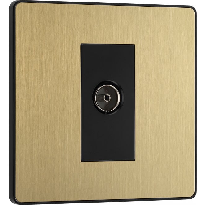 BG Electrical Switches and Sockets PCDSB60B Screwless 1G Co-Axial Socket with Black Insert in Satin Brass