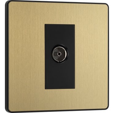 PCDSB60B Screwless 1G Co-Axial Socket with Black Insert in Satin Brass
