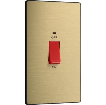 PCDSB72B Screwless 45A 2G DP Switch with Neon with Black Insert in Satin Brass