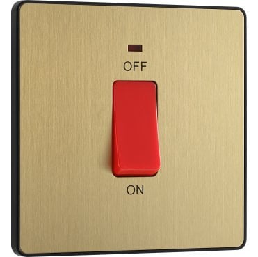 PCDSB74B Screwless 45A 1G DP Switch with Neon with Black Insert in Satin Brass