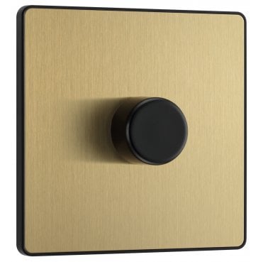 PCDSB81B Screwless 1G 2W Dimmer Switch with Black Insert in Satin Brass
