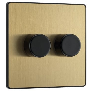 PCDSB82B Screwless 2G 2W Dimmer Switch with Black Insert in Satin Brass
