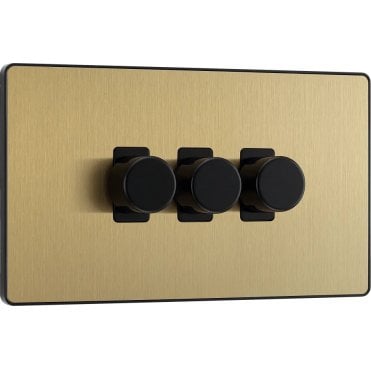 PCDSB83 Screwless 3G 2W Dimmer Switch with Black Insert in Satin Brass
