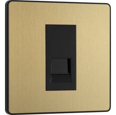 PCDSBBTS1B Screwless 1G Secondary Telephone Socket with Black Insert in Satin Brass