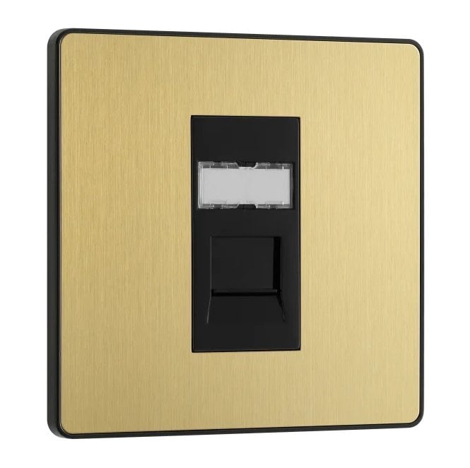 BG Electrical Switches and Sockets PCDSBRJ451 Screwless Single RJ45 Telephone Socket with Black Insert in Satin Brass