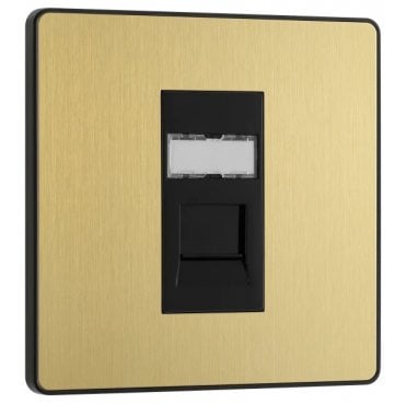 PCDSBRJ451 Screwless Single RJ45 Telephone Socket with Black Insert in Satin Brass