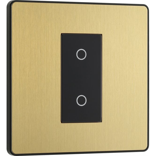 BG Electrical Switches and Sockets PCDSBTDM1B Screwless 1G 2W Master Touch Dimmer Switch with Black Insert in Satin Brass