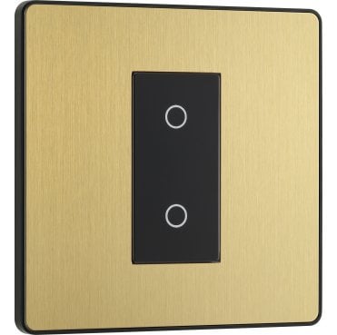 PCDSBTDS1B Screwless 1G 2W Secondary Touch Dimmer Switch with Black Insert in Satin Brass