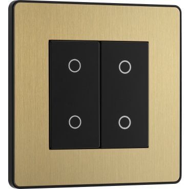 PCDSBTDS2B Screwless 2G 2W Secondary Touch Dimmer Switch with Black Insert in Satin Brass