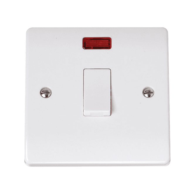 Click Switches and Sockets CCA023 Curva 20A 1G DP Switch with Neon in a White Finish