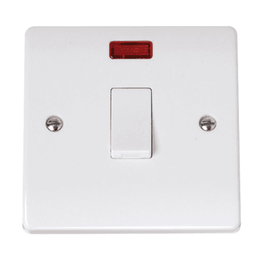 CCA023 Curva 20A 1G DP Switch with Neon in a White Finish