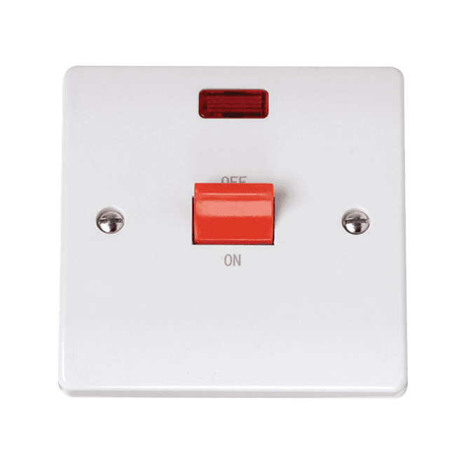 Click Switches and Sockets CCA201 Curva 45A 1G DP Switch in a White Finish