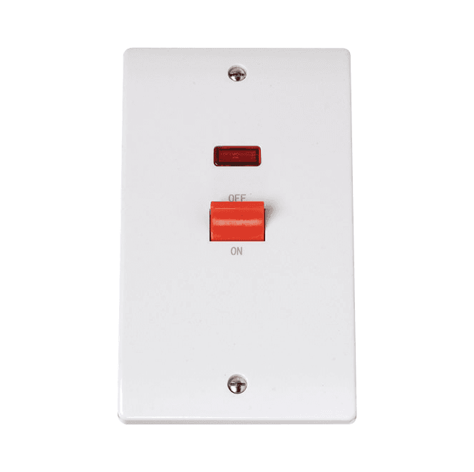 Click Switches and Sockets CCA203 Curva 45A 2G DP Switch in a White Finish