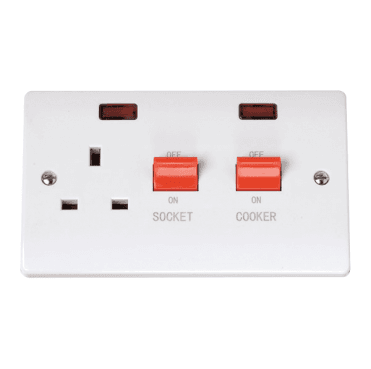CCA205 Curva 45A DP Switch with Neon and 13A Switched Socket in a White Finish