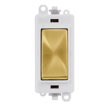GM2002PWSB 20A 2W Switch Module with White Insert in Satin Brass