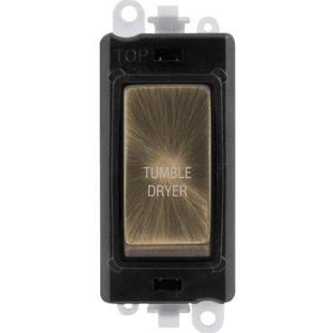 GM2018BKAB-TD 20A DP Switch Module marked "TUMBLE DRYER" in Antique Brass