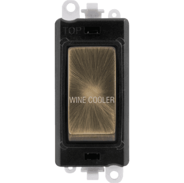 GM2018BKAB-WC 20A DP Switch Module marked "WINE COOLER" in Antique Brass