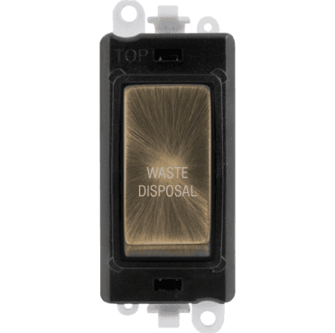 GM2018BKAB-WD 20A DP Switch Module marked "WASTE DISPOSAL" in Antique Brass