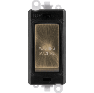 GM2018BKAB-WM 20A DP Switch Module marked "WASHING MACHINE" in Antique Brass
