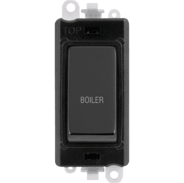 GM2018BKBN-BL 20A DP Switch Module marked "BOILER" in Black Nickel