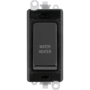 GM2018BKBN-WH 20A DP Switch Module marked "WATER HEATER" in Black Nickel