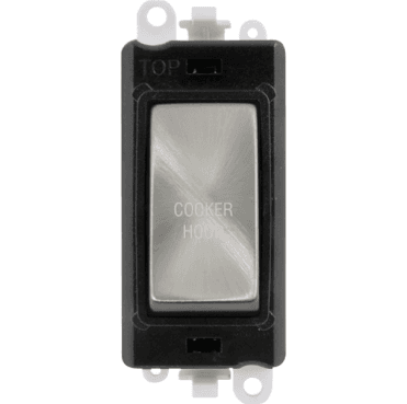 GM2018BKSC-CH 20A DP Switch Module marked "COOKER HOOD" with Black Insert in Satin Chrome