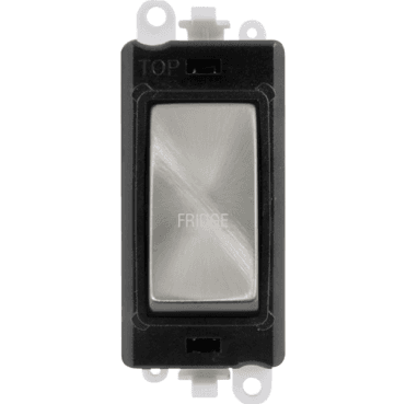 GM2018BKSC-FD 20A DP Switch Module marked "FRIDGE" with Black Insert in Satin Chrome