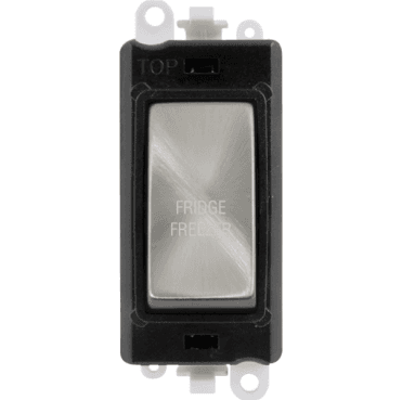 GM2018BKSC-FF 20A DP Switch Module marked "FRIDGE FREEZER" with Black Insert in Satin Chrome