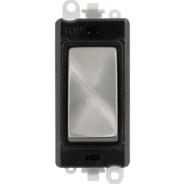 GM2018BKSC-FN 20A DP Switch Module marked "FAN" with Black Insert in Satin Chrome