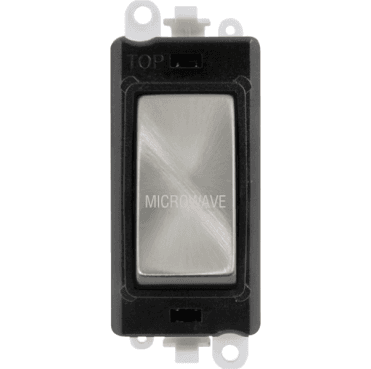 GM2018BKSC-MW 20A DP Switch Module marked "MICROWAVE" with Black Insert in Satin Chrome