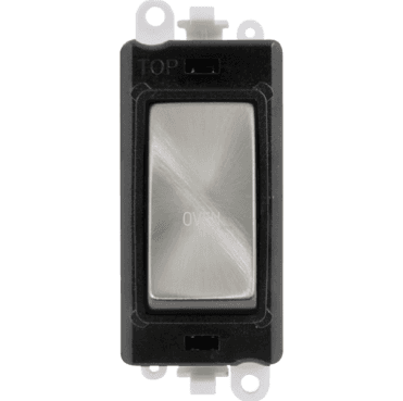 GM2018BKSC-OV 20A DP Switch Module marked "OVEN" with Black Insert in Satin Chrome