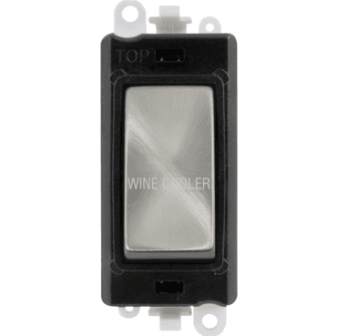 GM2018BKSC-WC 20A DP Switch Module marked "WINE COOLER" with Black Insert in Satin Chrome