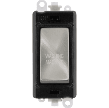 GM2018BKSC-WM 20A DP Switch Module marked "WASHING MACHINE" with Black Insert in Satin Chrome
