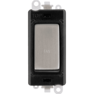 GM2018BKSS-FN 20A DP Switch Module marked "FAN" with Black Insert in Stainless Steel