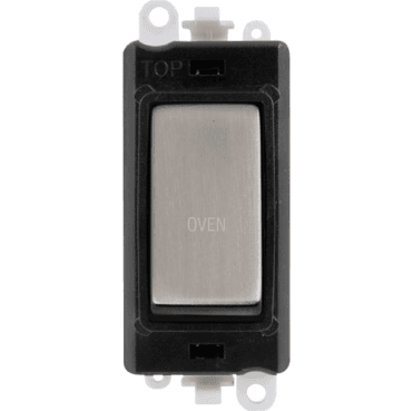 GM2018BKSS-OV 20A DP Switch Module marked "OVEN" with Black Insert in Stainless Steel