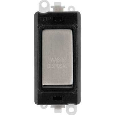 GM2018BKSS-WD 20A DP Switch Module marked "WASTE DISPOSAL" with Black Insert in Stainless Steel