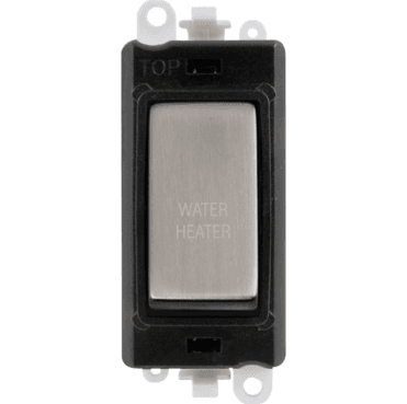 GM2018BKSS-WH 20A DP Switch Module marked "WATER HEATER" with Black Insert in Stainless Steel