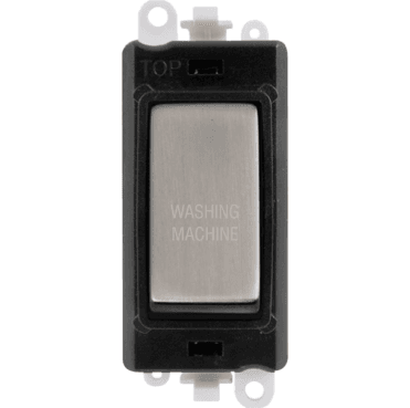 GM2018BKSS-WM 20A DP Switch Module marked "WASHING MACHINE" with Black Insert in Stainless Steel