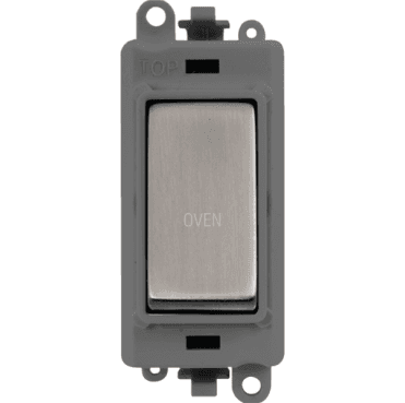 GM2018GYSS-OV 20A DP Switch Module marked "OVEN" with Grey Insert in Stainless Steel