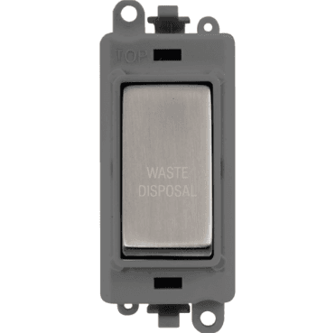 GM2018GYSS-WD 20A DP Switch Module marked "WASTE DISPOSAL" with Grey Insert in Stainless Steel