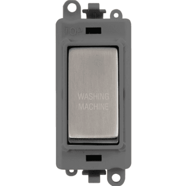 GM2018GYSS-WM 20A DP Switch Module marked "WASHING MACHINE" with Grey Insert in Stainless Steel