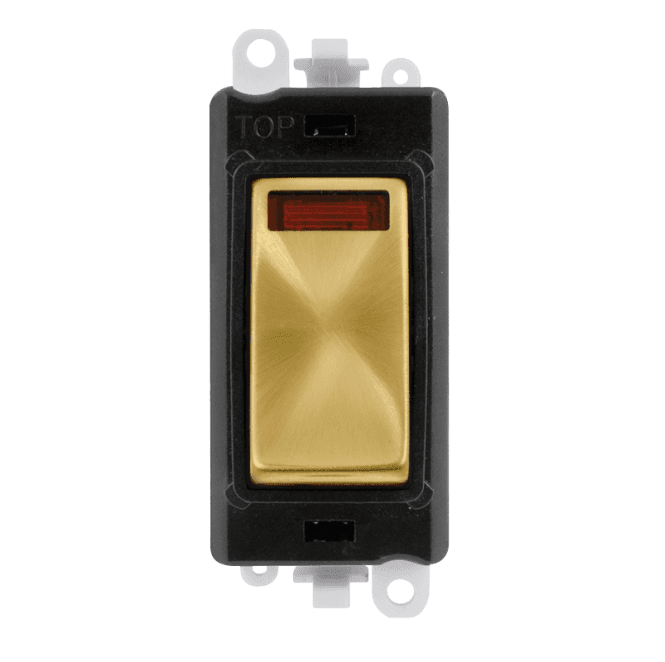 Click Switches and Sockets GM2018NBKSB 20A DP Switch Module with Neon and with Black Insert in Satin  Brass