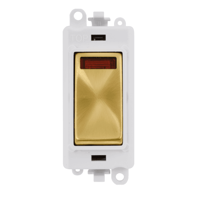 Click Switches and Sockets GM2018NPWSB 20A DP Switch Module with Neon and with White Insert in Satin Brass