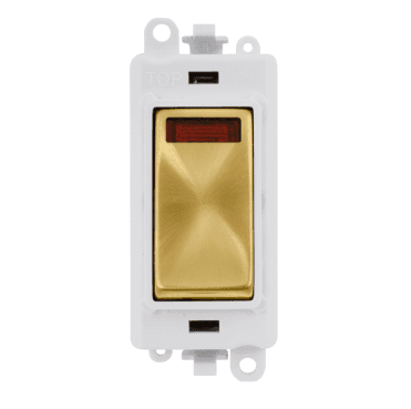 GM2018NPWSB 20A DP Switch Module with Neon and with White Insert in Satin Brass